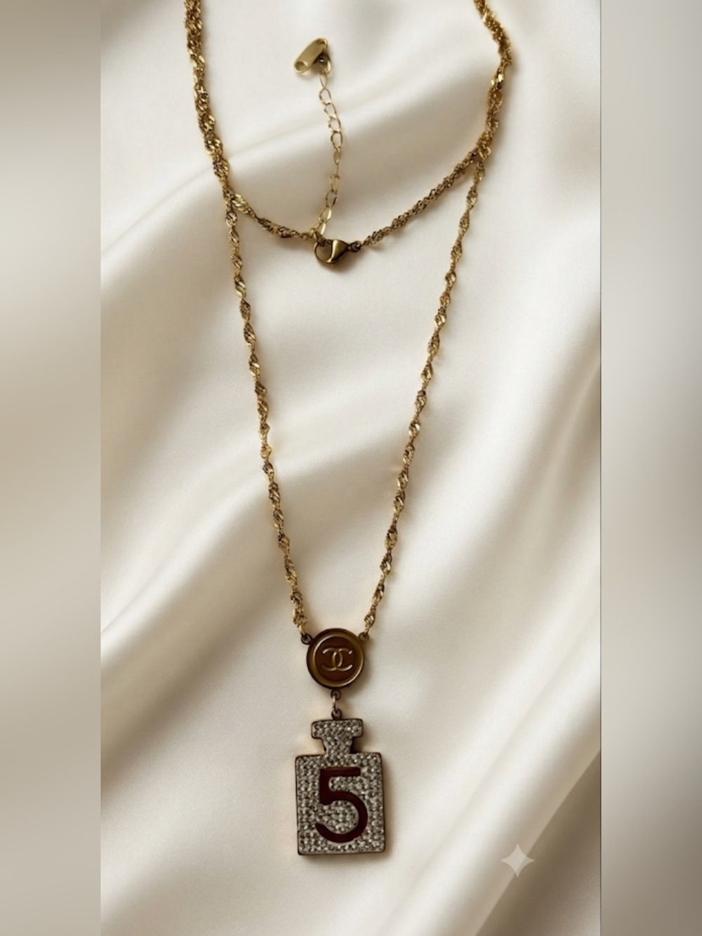 New Very long Gold Pendant Necklace with Logo Disc and Cross Charm